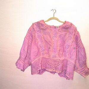 Magnolia Pearl RAMIE Pink Eyelet & Lace Blouse snaps at the back OSFM